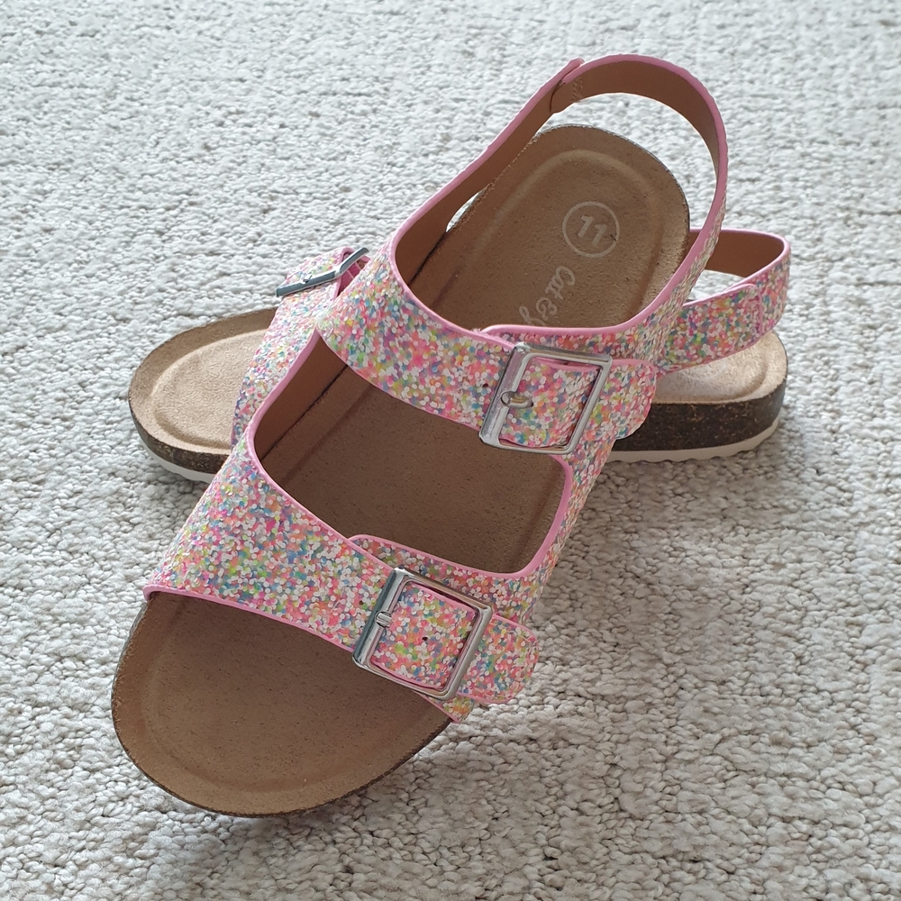 Cat&Jac Little Kids Sandals Footbed Multicolor Adjustable Straps Size 11